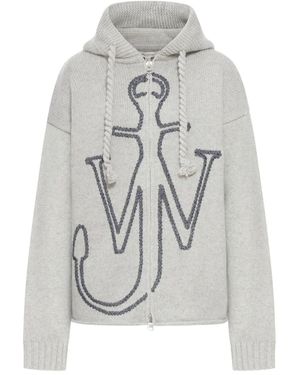 JW Anderson J. W.Anderson Felpa Con Zip E Ricamo Ancorato - Grigio