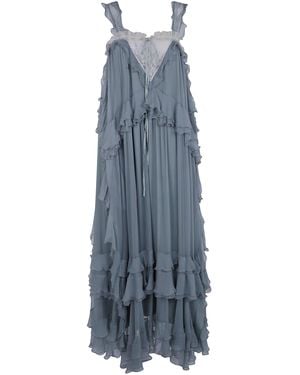 Chloé Dress Ruffle "Midi Foulard Dress" - Blue