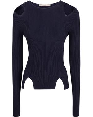 Nuur Cut Out Round Neck Jumper - Blue
