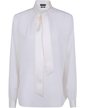 Tom Ford Silk Crepe De Chine Lavalliere Tunic Top - White