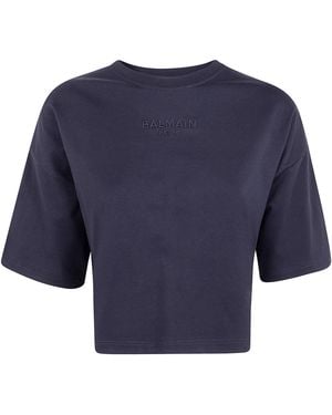 Balmain Small Paris" Emb Cropped T-Shirt - Blue