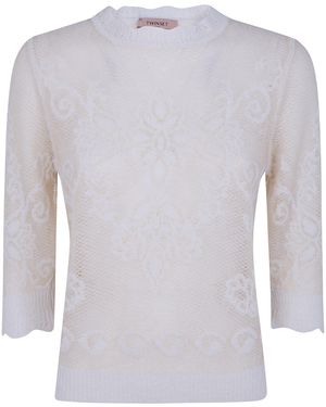 Twinset Maglione Laced Top "Laced Top Sweater" - Bianco