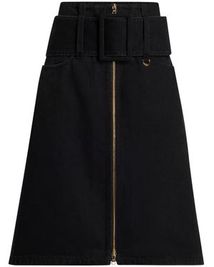 Patou Zipped Midi Belted Skirt - Black