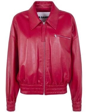 Jil Sander Classic Bomber Leather Jacket - Red