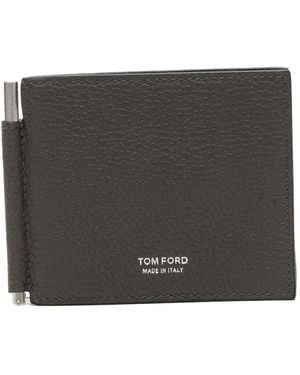Tom Ford Grainy Leather Money-Clip Wallet - Grey