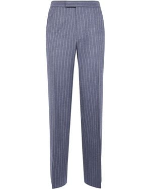 Tom Ford Mouliné Pinstripe Twill Flannel Colbert High-Waist Wide Pant - Blue