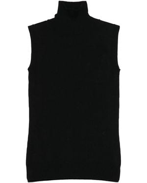 Max Mara Turtle Neck Sleeves Less Woven "Vertigo" Top - Black