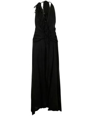 Blumarine Georgette Dress With Fringe By - Black