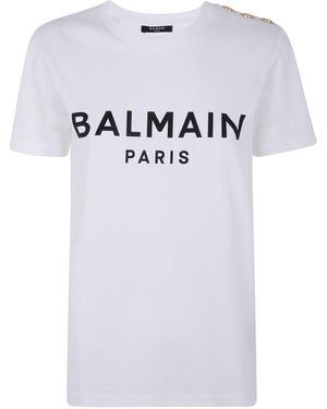 Balmain 3 Buttons Printed T-Shirt - White