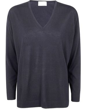 Drumohr Long Sleeve V-Neck Extrafine Jumper - Blue
