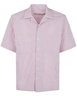 Nuur Striped Short Sleeved Bowling Shirt - Purple