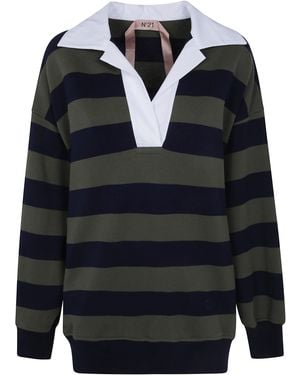 N°21 Sweatshirt Striped Polo Neck - Black
