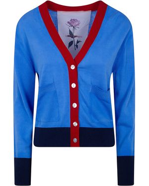In bed with You V Neck Printed Cardigan - Blue