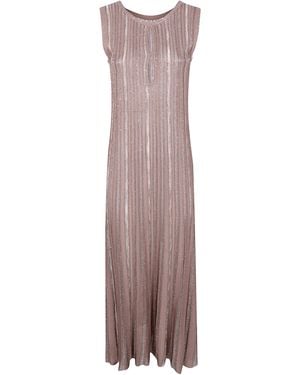 D.exterior D. Exterior Stripes Crystals Long Dress - Brown