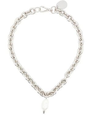 Simone Rocha Chain Necklace With Pearl & Crystal Pendant - White