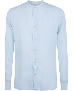 Tintoria Mattei 954 Linen Shirt With A Mandarin Collar - Blue