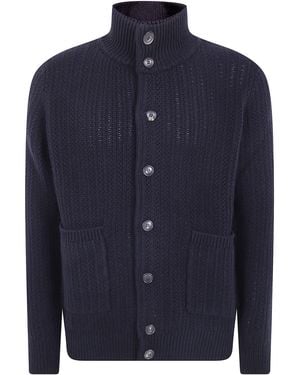 FILIPPO DE LAURENTIIS Turtleneck Cardigan Jumper - Blue