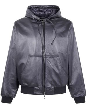 Giorgio Brato Nappa Leather Oversized Hooded Bomber Jacket - Blue