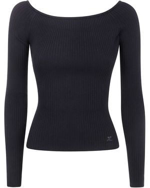 Courreges Off Shoulder Rib Knit Top - Blue
