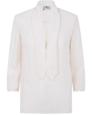 Elisabetta Franchi V-Neck Blouse With Embroidered Initials - White