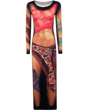 Marine Serre Recycled Draped Statue Jersey Long Dress - Red