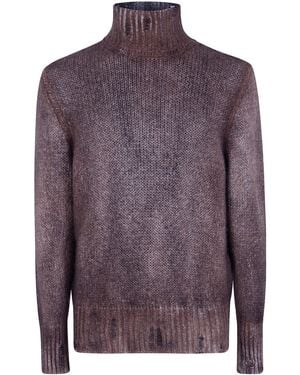 Avant Toi Jumper High Neck "Hand Painted Cashmere And Silk" - Purple