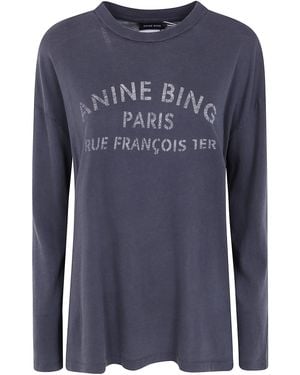 Anine Bing "Ivan" Long Sleeve Paris Stencil - Blue