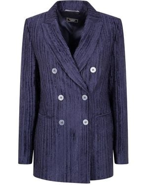 Peserico Double Breasted Velvet Jacket - Blue