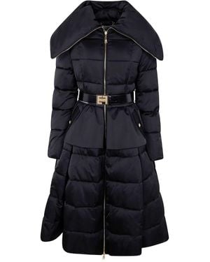 Elisabetta Franchi Giacca Lunga Imbottita Con Cintura - Nero