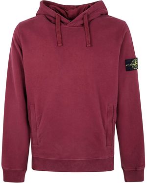 Stone Island Brushed Organic Cotton Fleece Garment Dyed Hoodie Jumper - Red