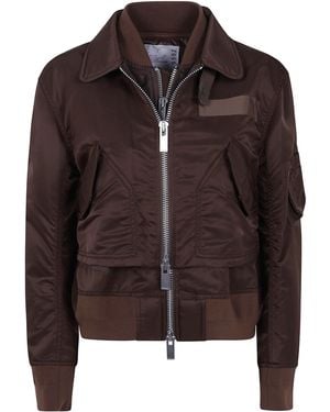 Sacai Jacket Zippered "Nylon Twill Blouson" - Brown