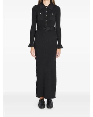 Self-Portrait Ribbed Knit Maxi Dress - Black