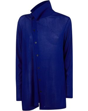 Y's Yohji Yamamoto Asymmetric Cardigan With Collar - Blue