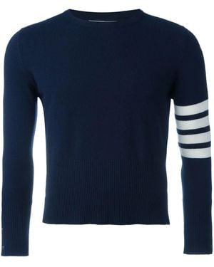 Thom Browne Classic Crewneck Short Pullover With 4 Bar Stripe In - Blue