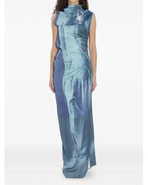 Jean Paul Gaultier Printed Long Sleeveless Satin Dress With Cuffling D - Blue