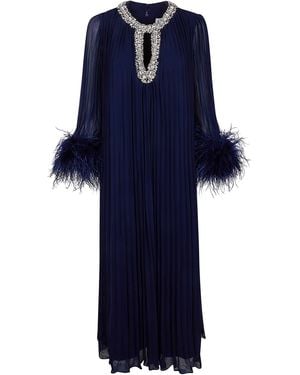 Self-Portrait Chiffon Feather Midi Dress - Blue
