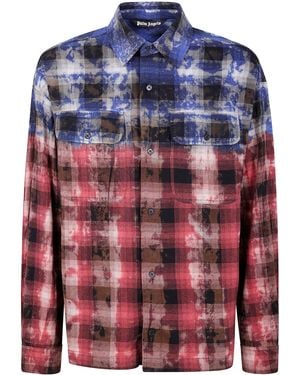 Palm Angels "B Curved Logo Check" Long Sleeves Shirt - Red