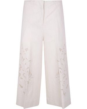 Twinset Cropped Wide Leg Trousers - White