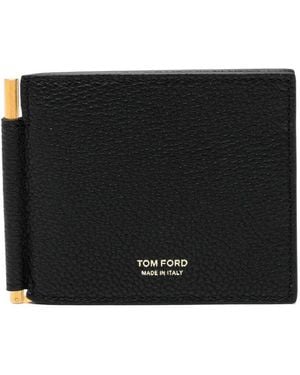 Tom Ford Soft Grain Leather T Line Money Clip Wallet - Black