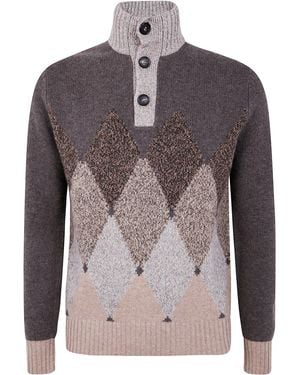 Ballantyne T Neck Pullover Button - Brown