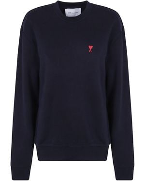 Ami Paris Felpa Con Dettaglio Rosso "Quota Ami De Coeur" - Blu