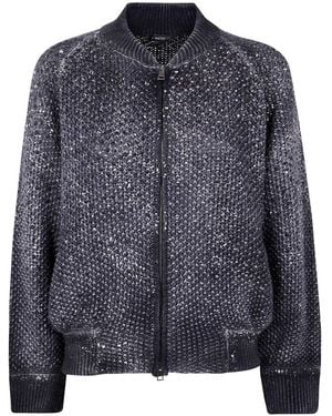 Avant Toi "Moss" Stitch Bomber With Shadows, Lamination And Strass - Blue
