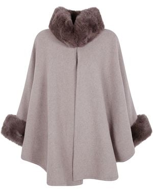 Twinset Coat With Fur Collar "Poncho" - Brown