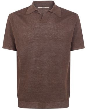 Nuur Short Sleeved Polo Neck Piquet Stitch T-Shirt - Brown