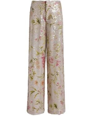 Alberta Ferretti Printed Sequins Wide Leg Pants - Natural