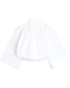 Patou Cropped Sleeves Volume Blouse - White