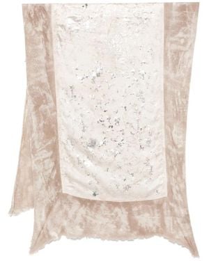 Avant Toi Marble Lamination Effect Silk Scarf With Destroyed Edges 165 - White