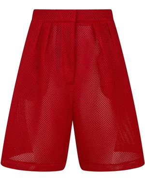 Frankie Shop "Marfa" Mesh Pleated Bermuda Shorts - Red