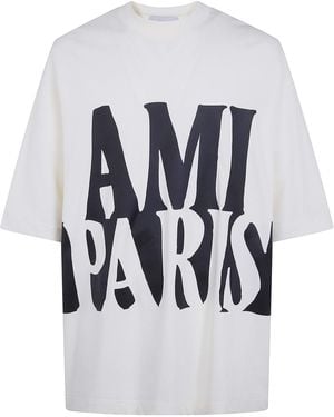 Ami Paris Oversize Fit Short Sleeves Teeshirt With "Ami - White