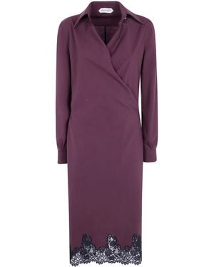 Alberta Ferretti Dress Tropical Wool Midi - Purple